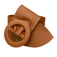 Tan High Waist Leather Curve Belt