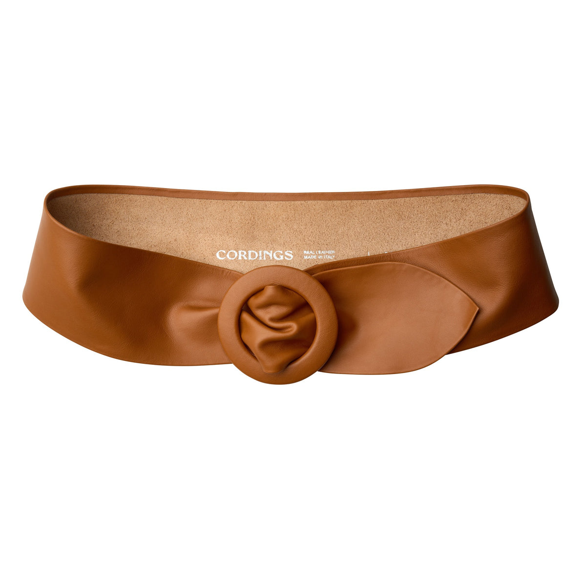 Tan High Waist Leather Curve Belt