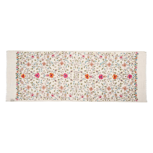 Cream Floral Embroidery Scarf