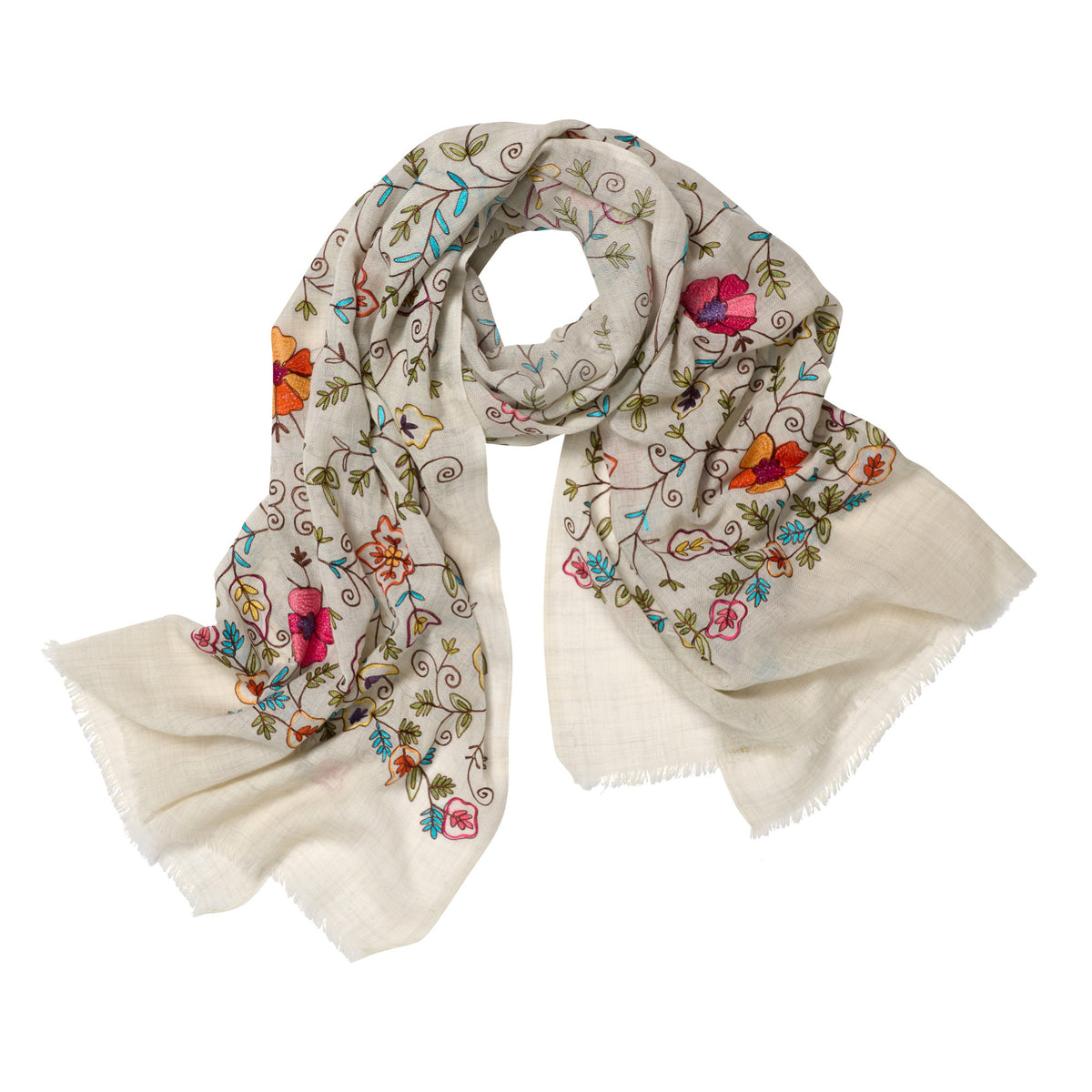 Cream Floral Embroidery Scarf