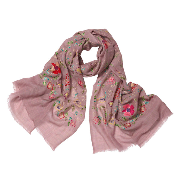 Pink Floral Embroidery Scarf