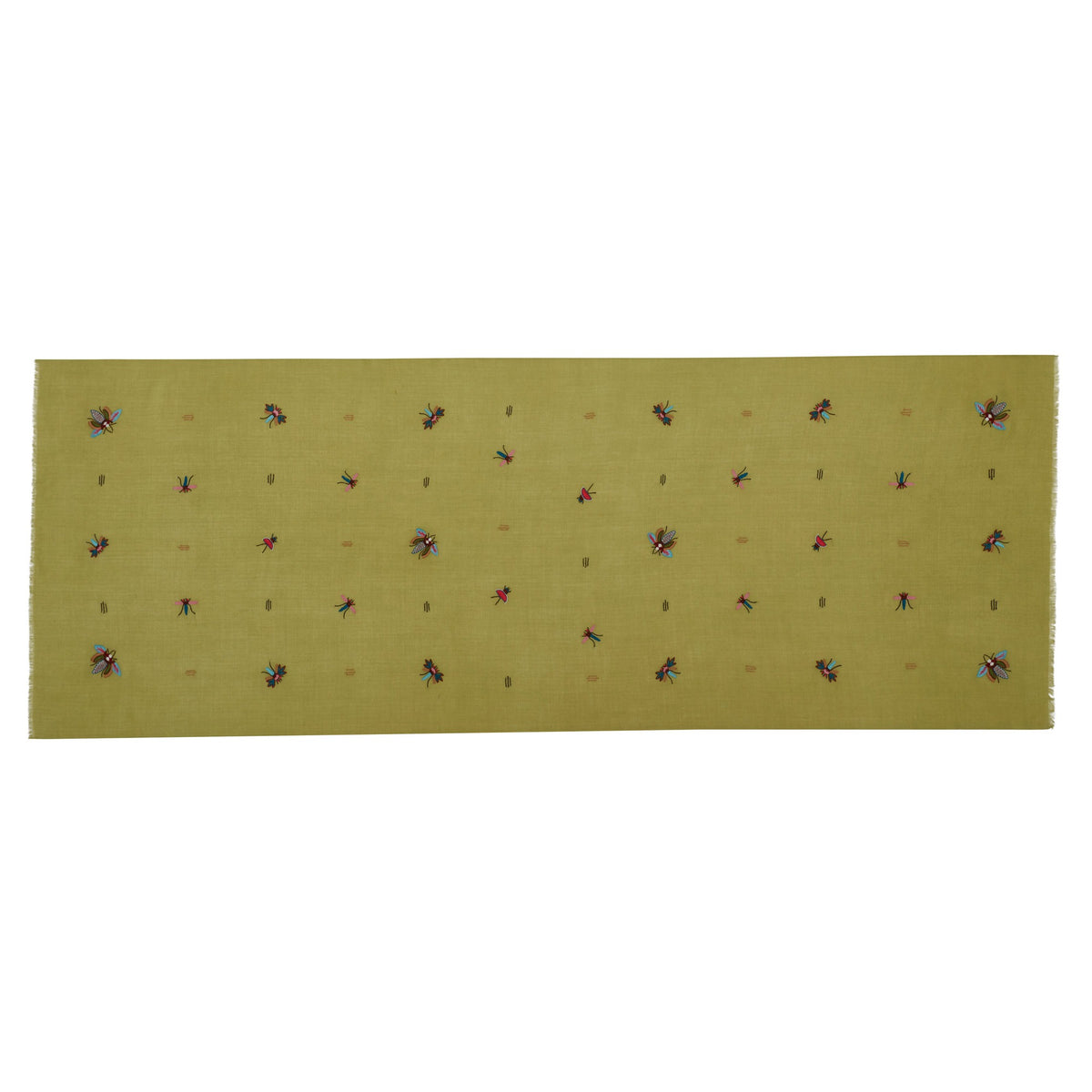 Green Wildlife Motif Silk Wool Scarf