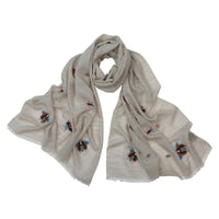 Taupe Wildlife Motif Silk Wool Scarf