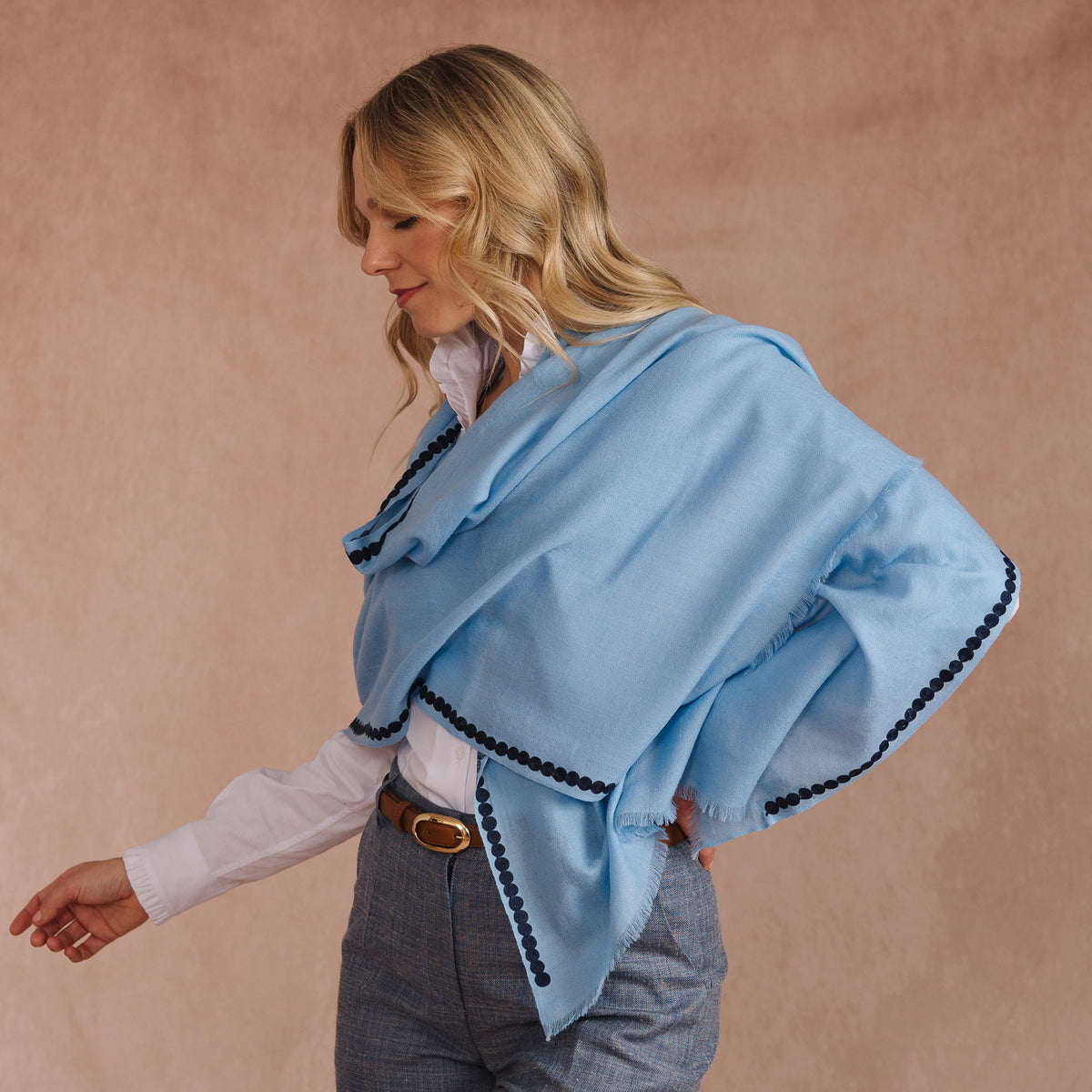 Blue Circle Motif Silk Wool Scarf