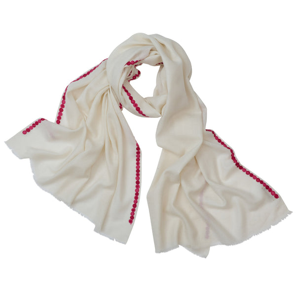 Cream Circle Motif Silk Wool Scarf