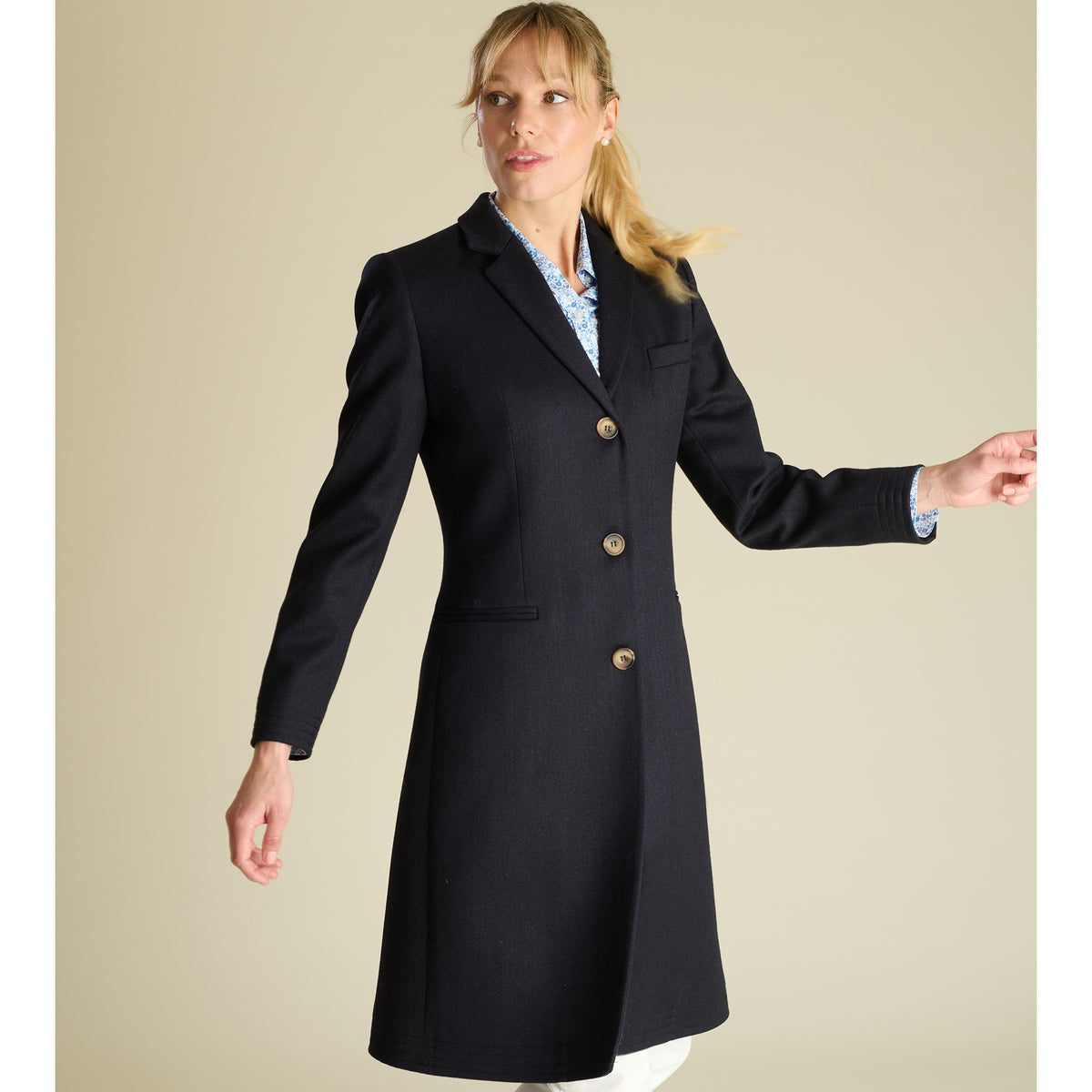 Ladies Navy Covert Coat