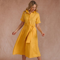 Yellow Linen Shirt Dress