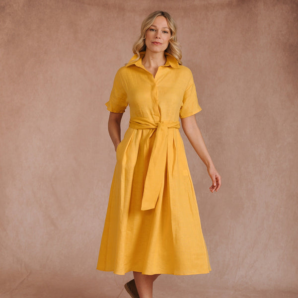 Yellow Linen Shirt Dress