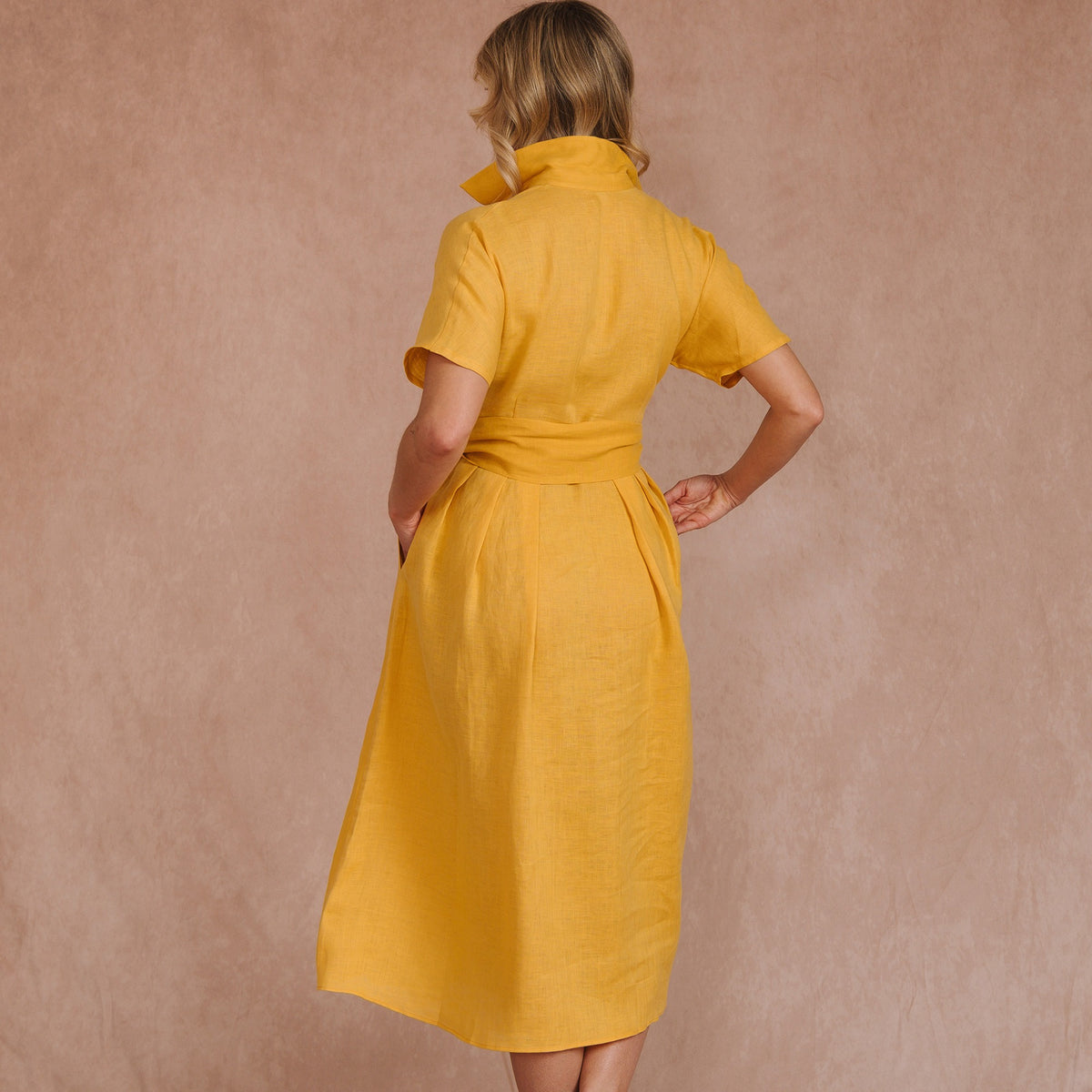 Yellow Linen Shirt Dress