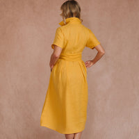Yellow Linen Shirt Dress
