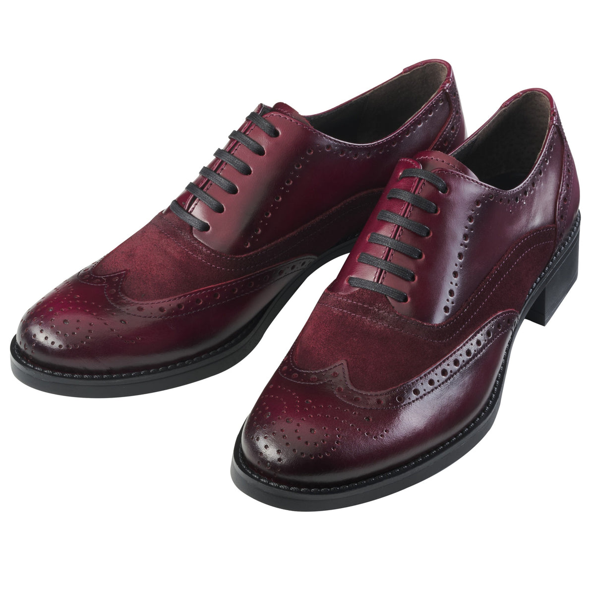 Deep Bordeaux Leather and Suede Brogue Shoes