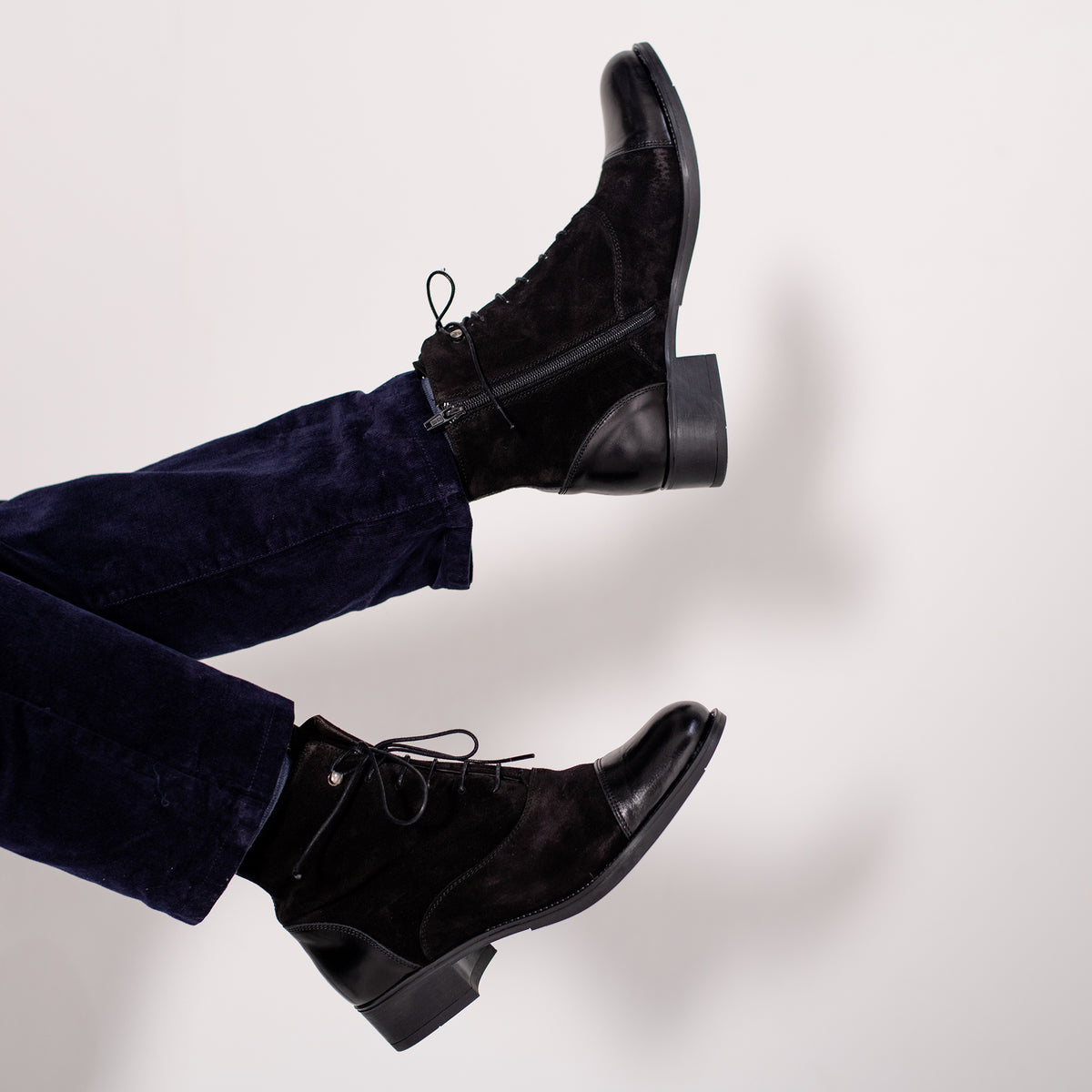 Black Leather Lace Up Ankle Boots