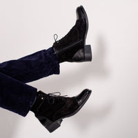 Black Leather Lace Up Ankle Boots