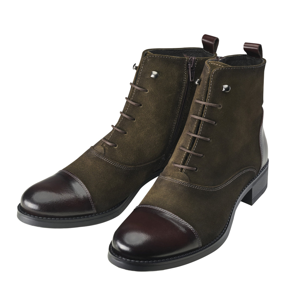 Forest Green Leather Lace Up Ankle Boots