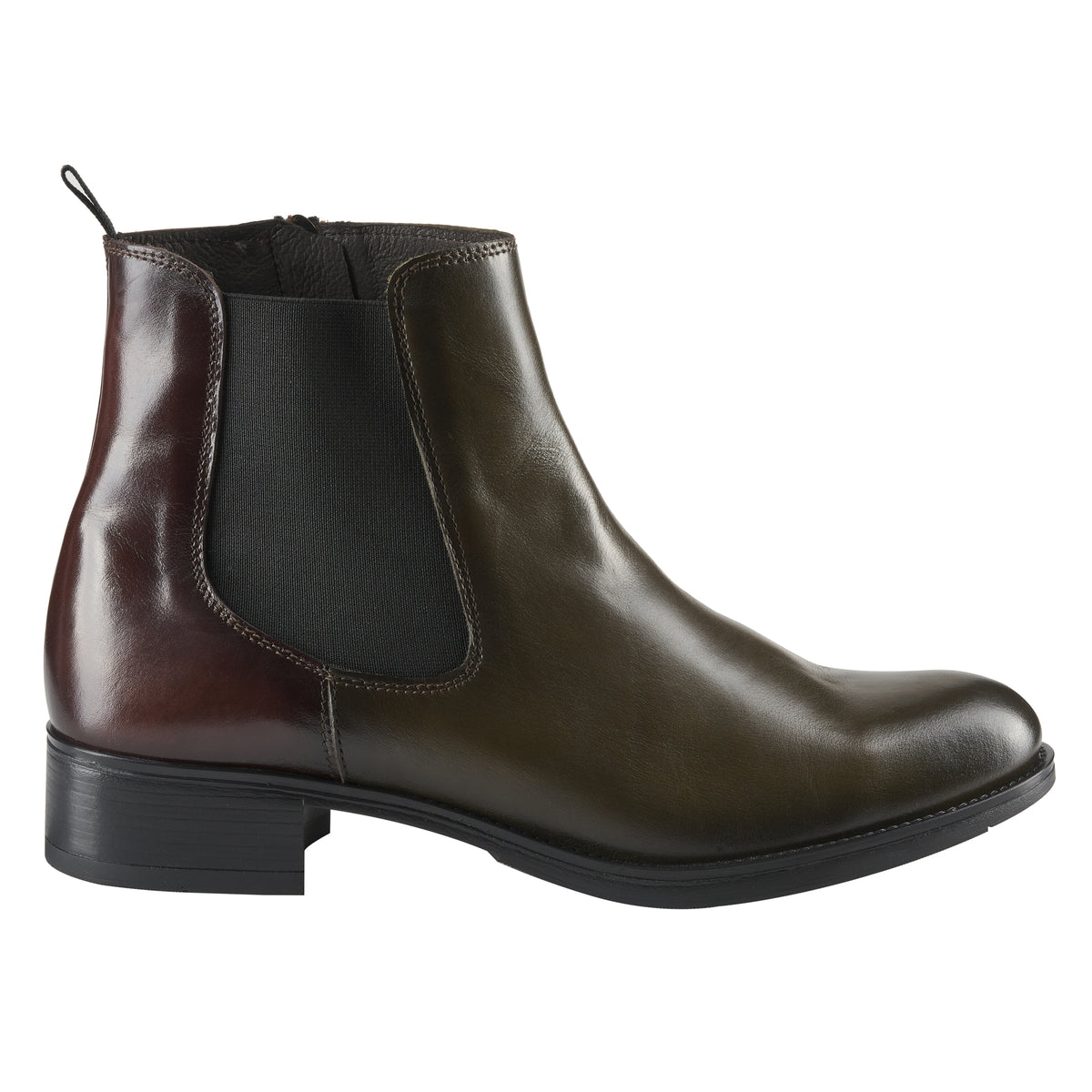 Olive Leather Contrast Heeled Chelsea Boot