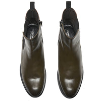 Olive Leather Contrast Heeled Chelsea Boot