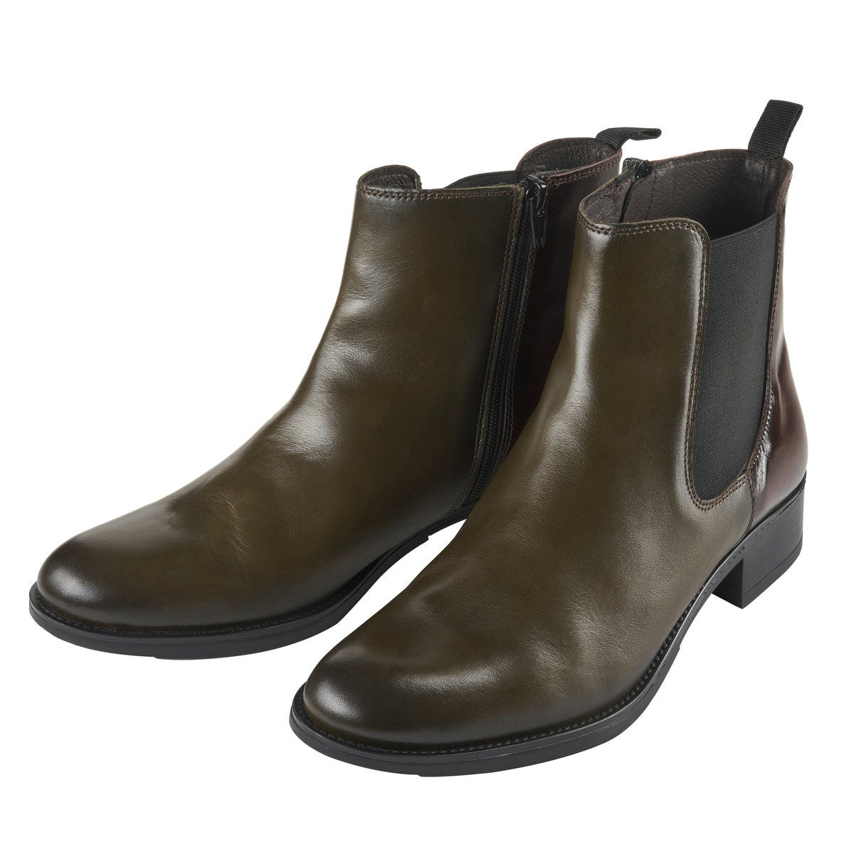 Olive Leather Contrast Heeled Chelsea Boot
