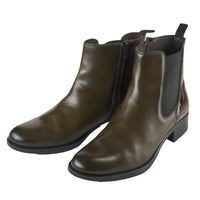 Olive Leather Contrast Heeled Chelsea Boot