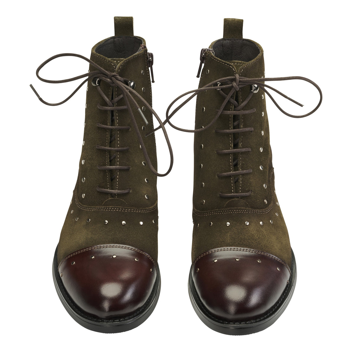 Olive Suede Leather Stud Ankle Boot