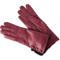 Wine Leather Fur Cuff Gloves