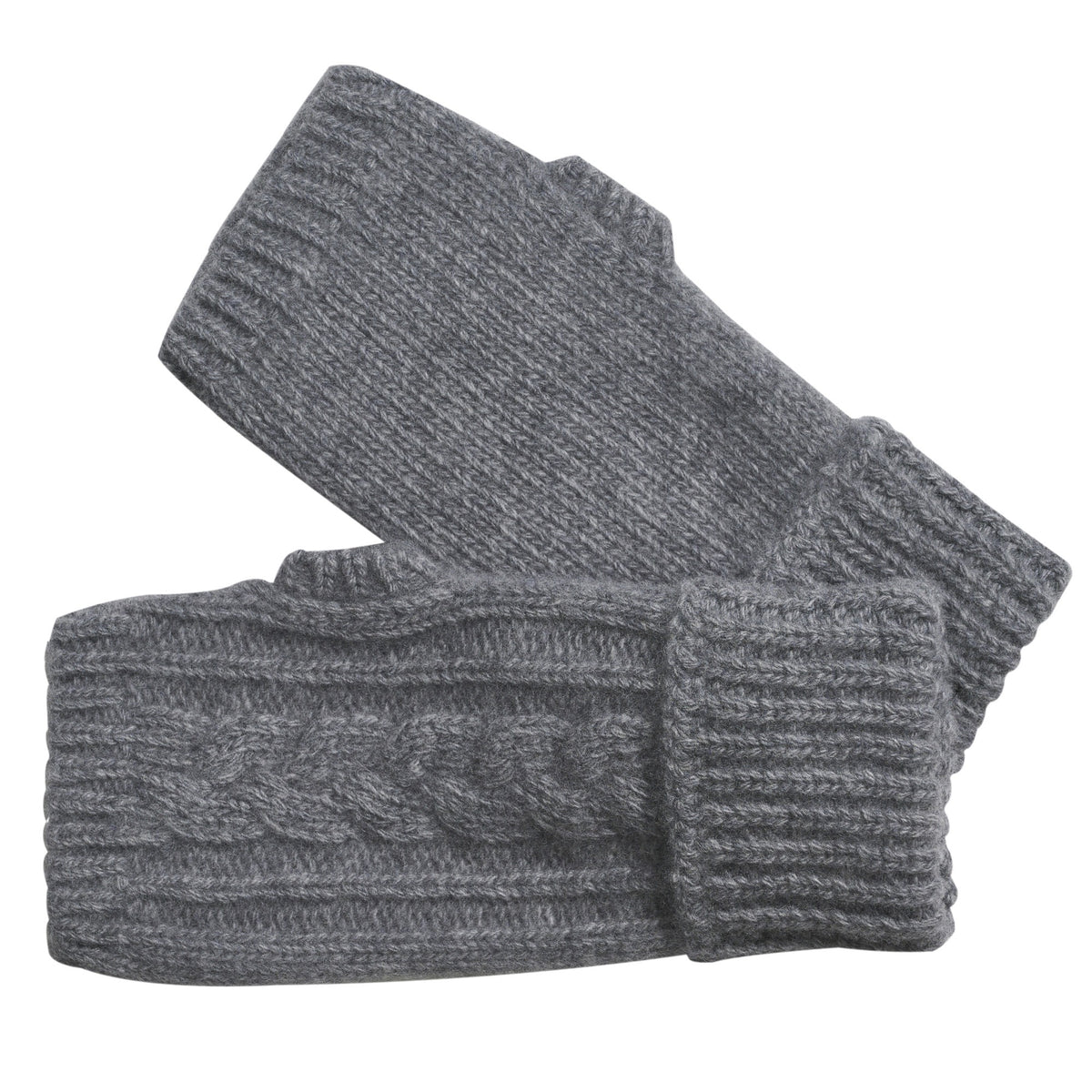 Grey Cable Knit Merino Mittens