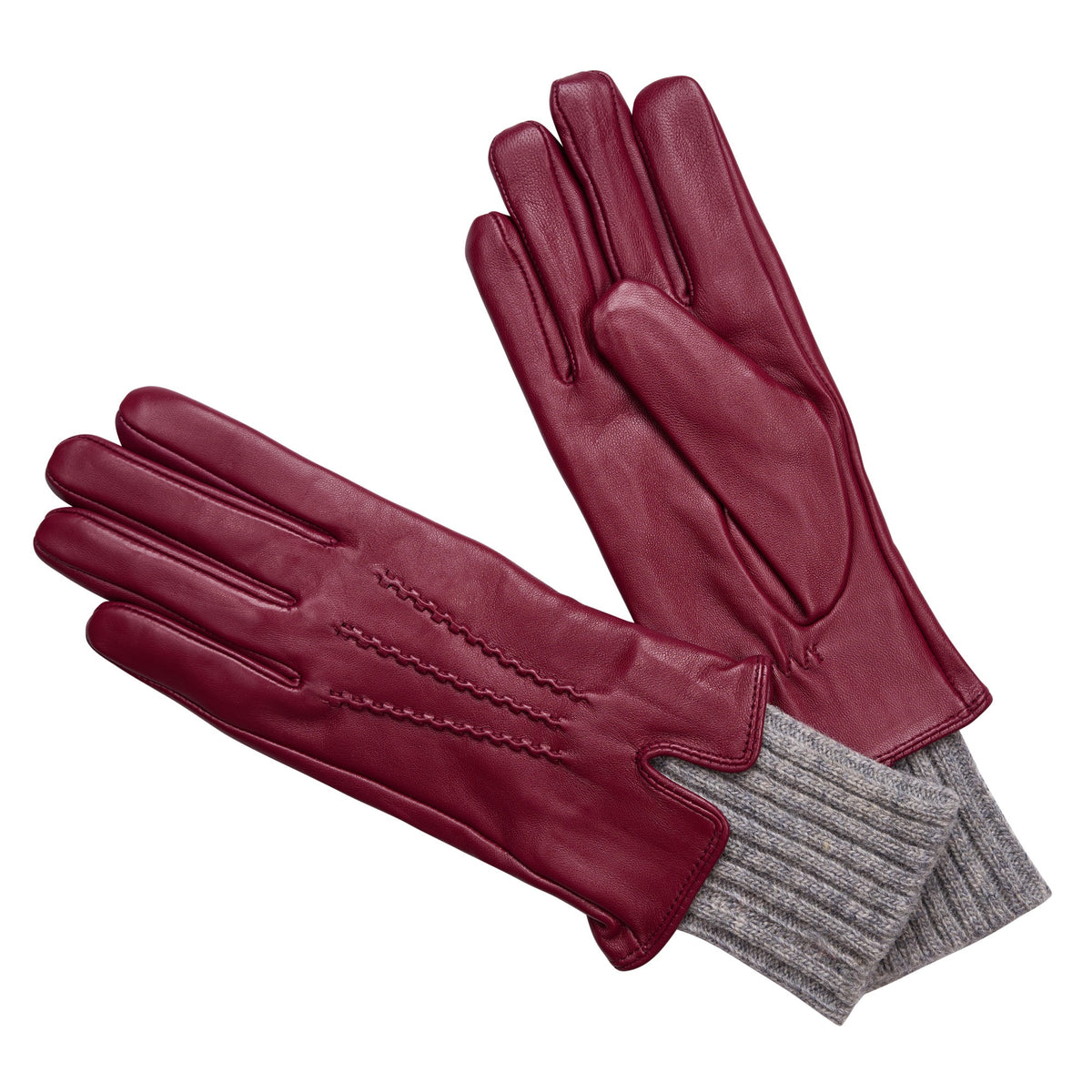 Wine Red Leather & Knit Cuff Gloves