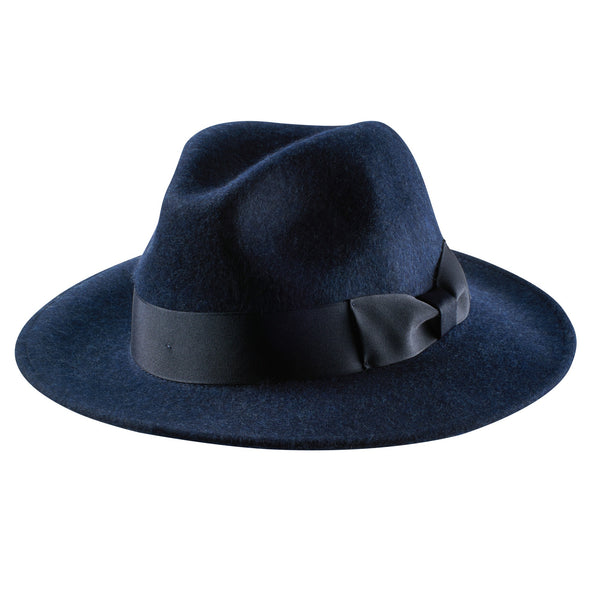 Navy Ribbon Felt Fedora