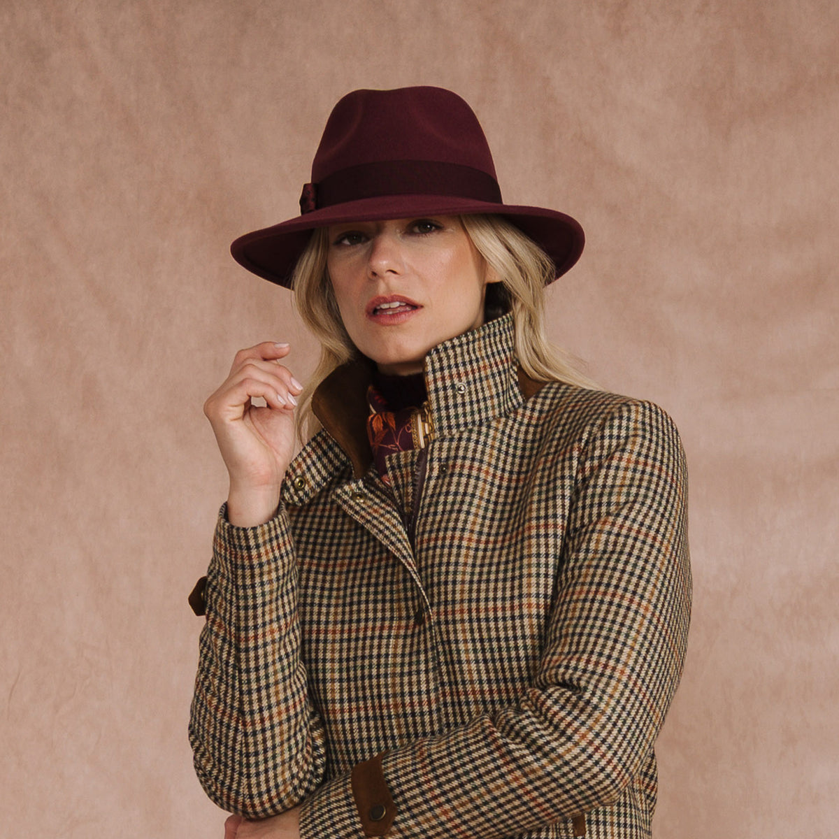 Wine Fedora with Tonal Bow Ribbon