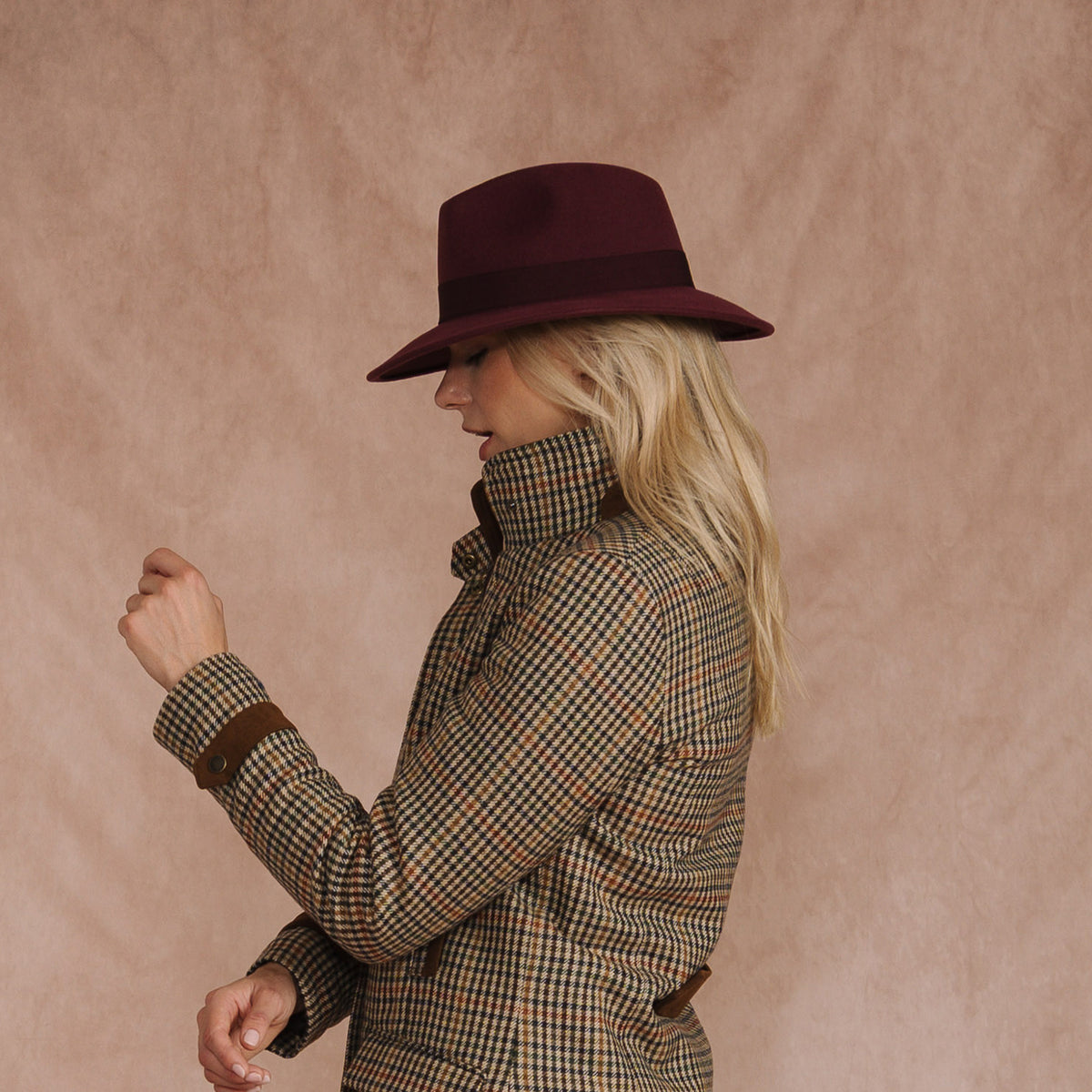 Wine Fedora with Tonal Bow Ribbon