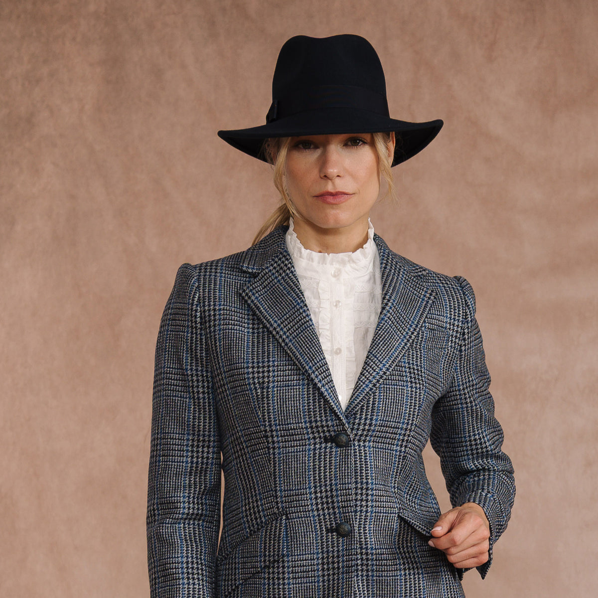 Navy Fedora with Tonal Bow Ribbon