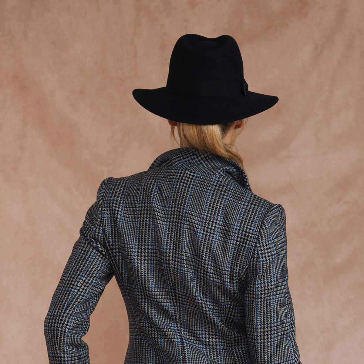 Navy Fedora with Tonal Bow Ribbon