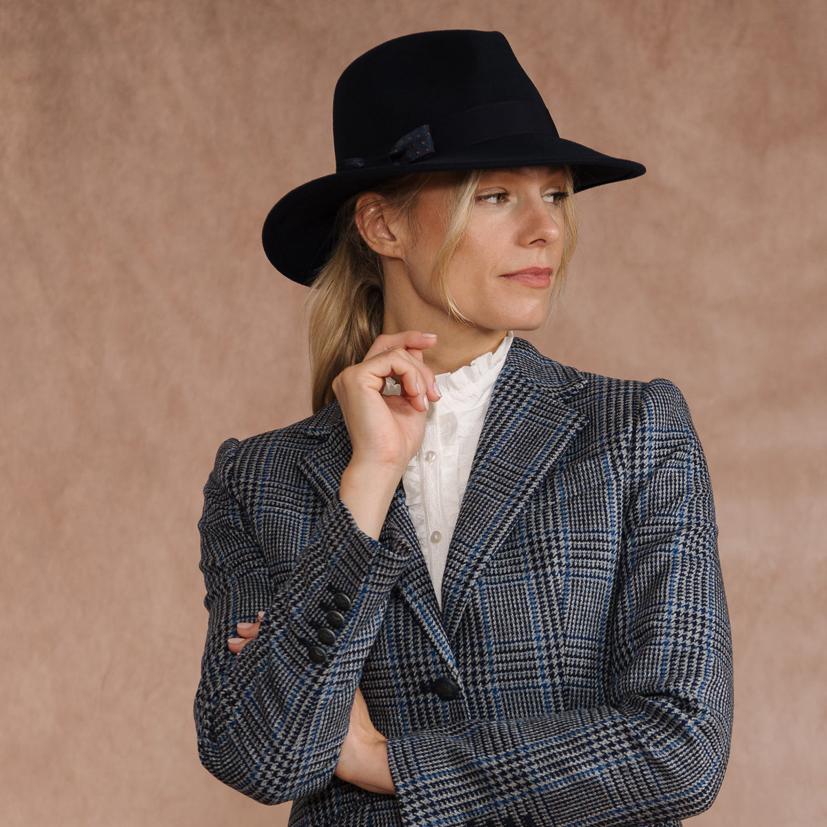 Navy Fedora with Tonal Bow Ribbon