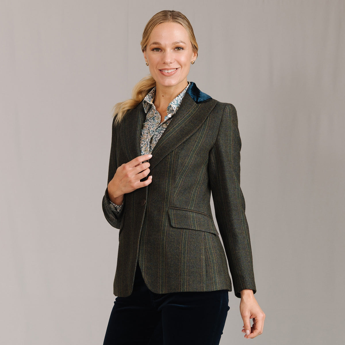 Dark Green T.Ba Tweed Swing Jacket