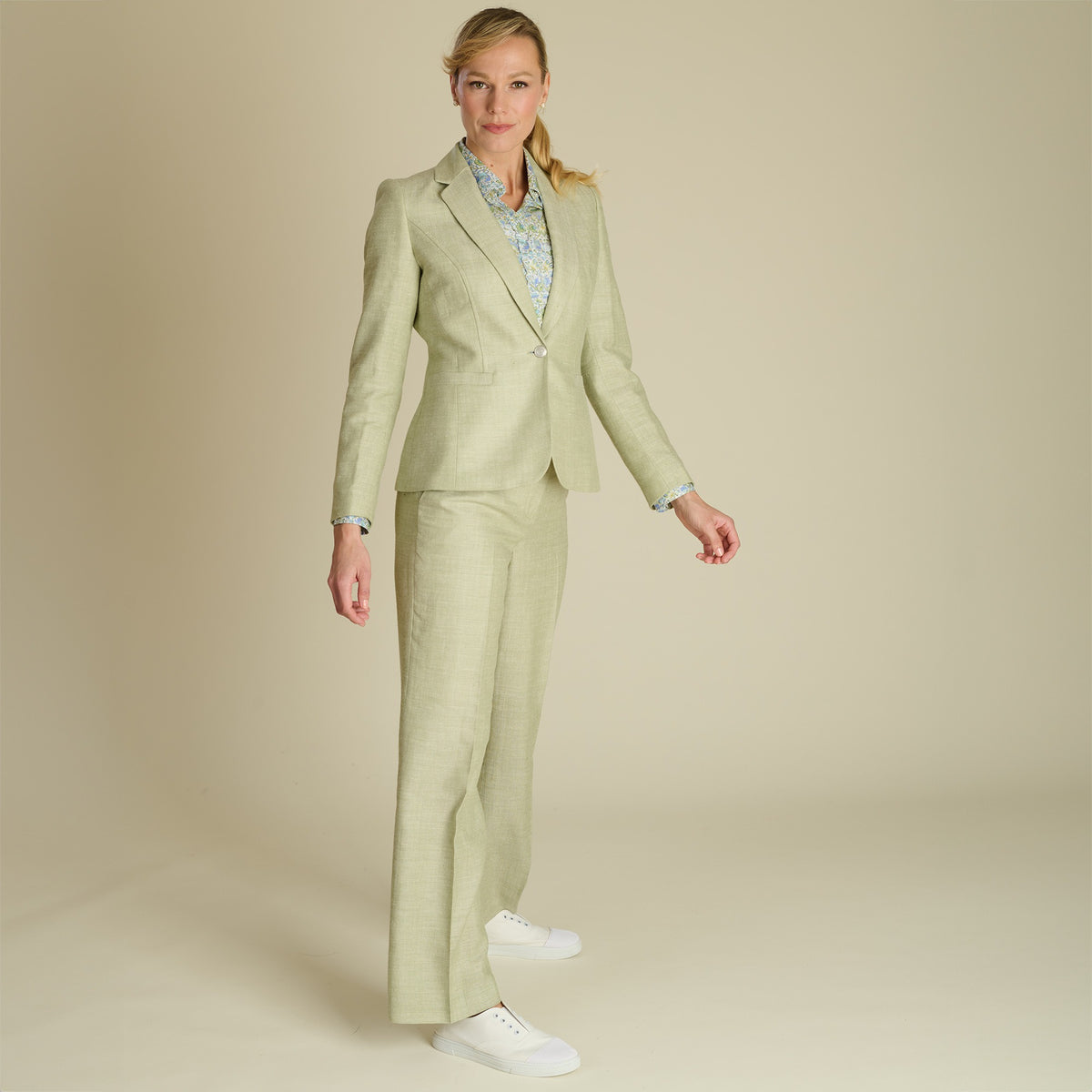 Green Tetbury Silk and Linen Trousers
