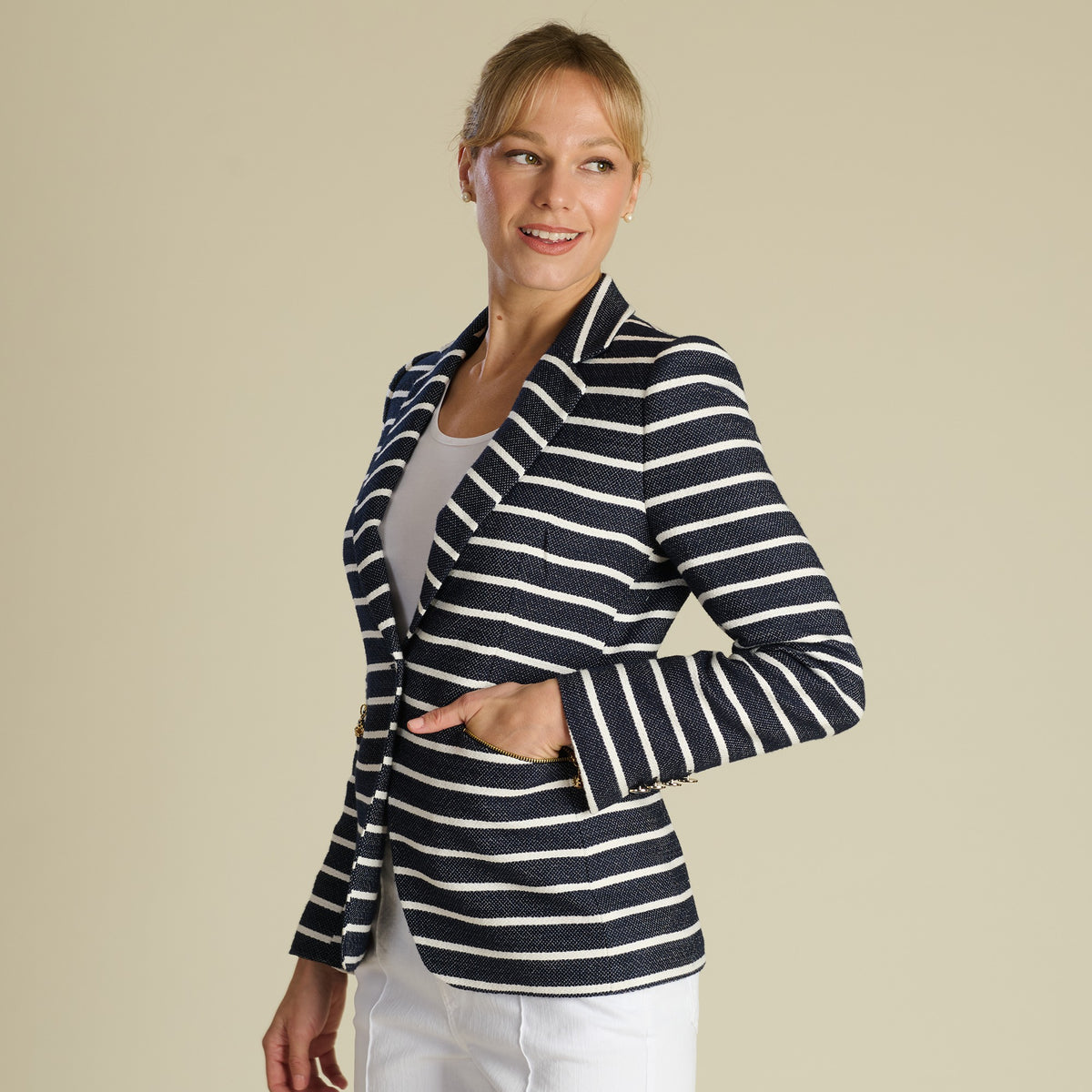 Navy Stripe Tailored Henley Blazer