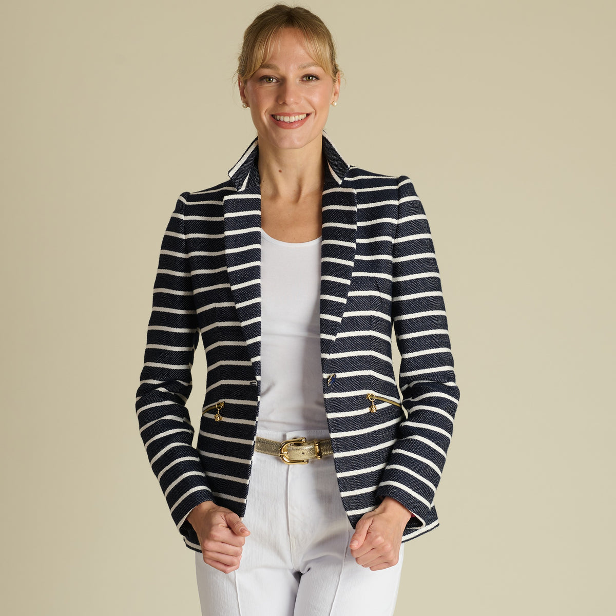 Navy Stripe Tailored Henley Blazer