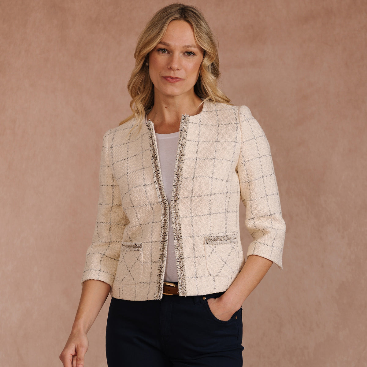 Cream Fringe Crop Jacket