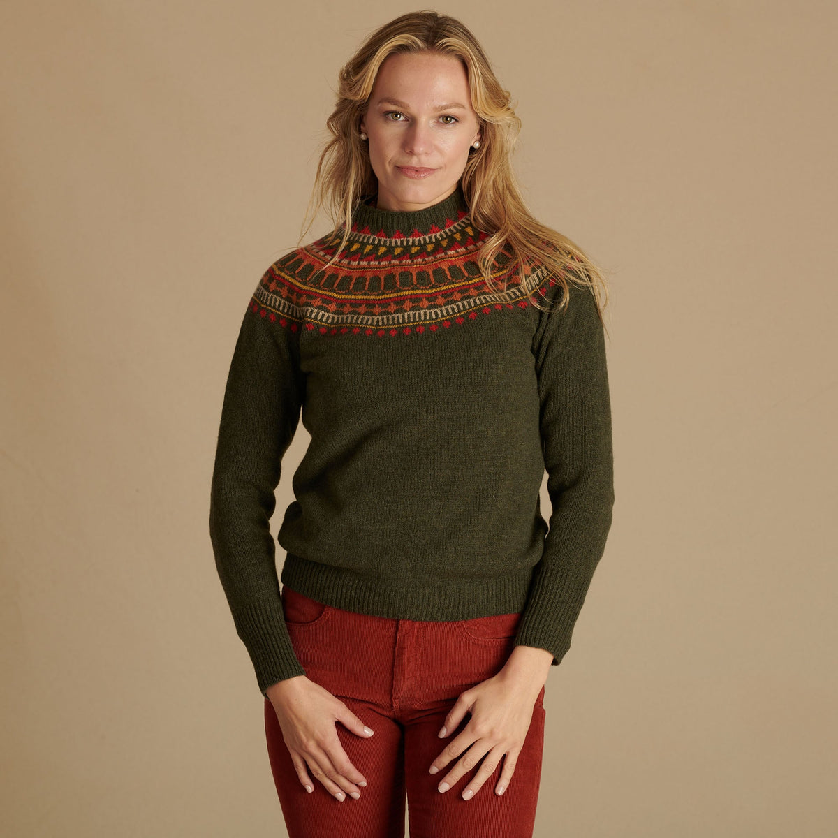 Olive Green Retro Geelong Fairisle Jumper