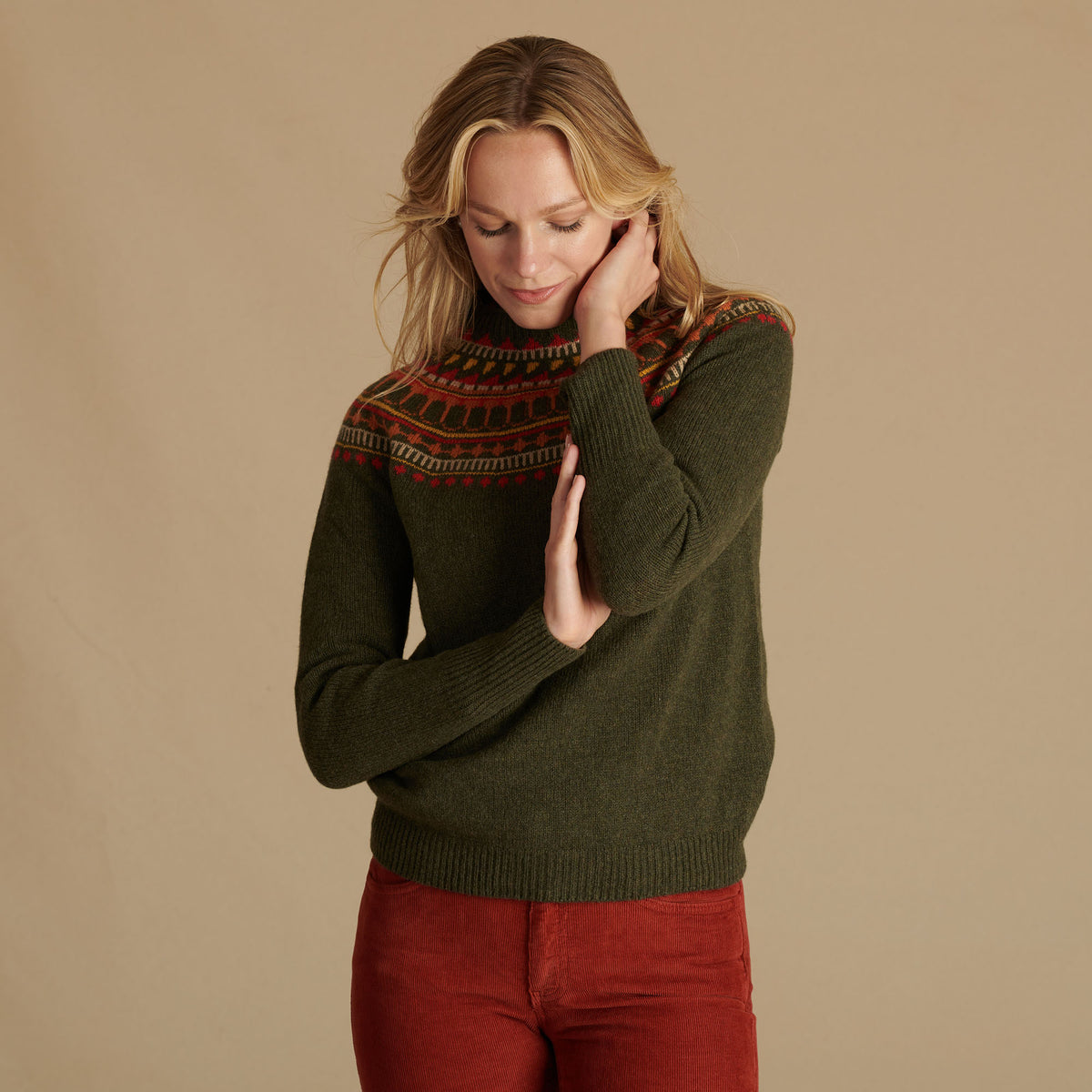 Olive Green Retro Geelong Fairisle Jumper