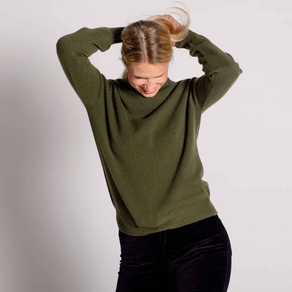 Green Merino & Cashmere Roll Neck