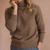 Taupe Merino & Cashmere Roll Neck