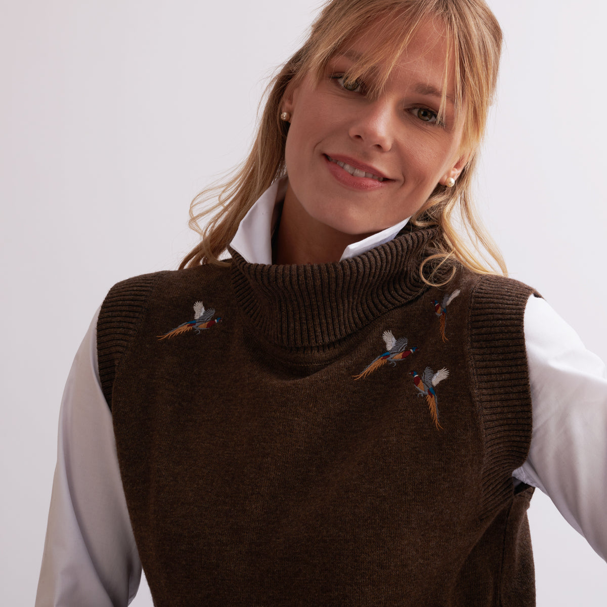 Taupe Pheasant Roll Neck Tank