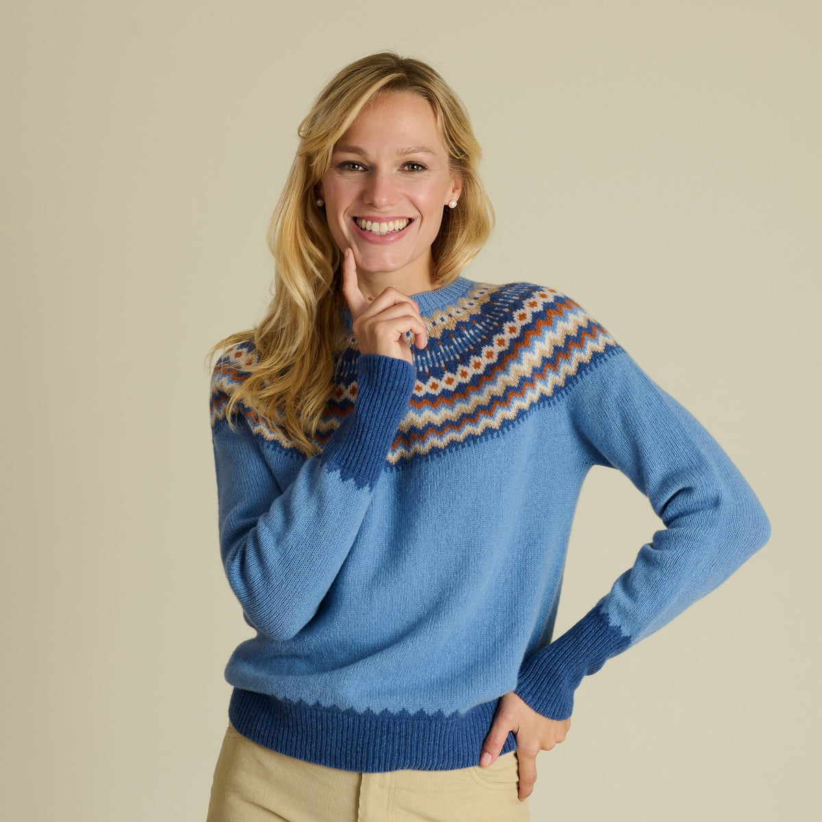 Blue Geelong Fairisle Contrast Jumper
