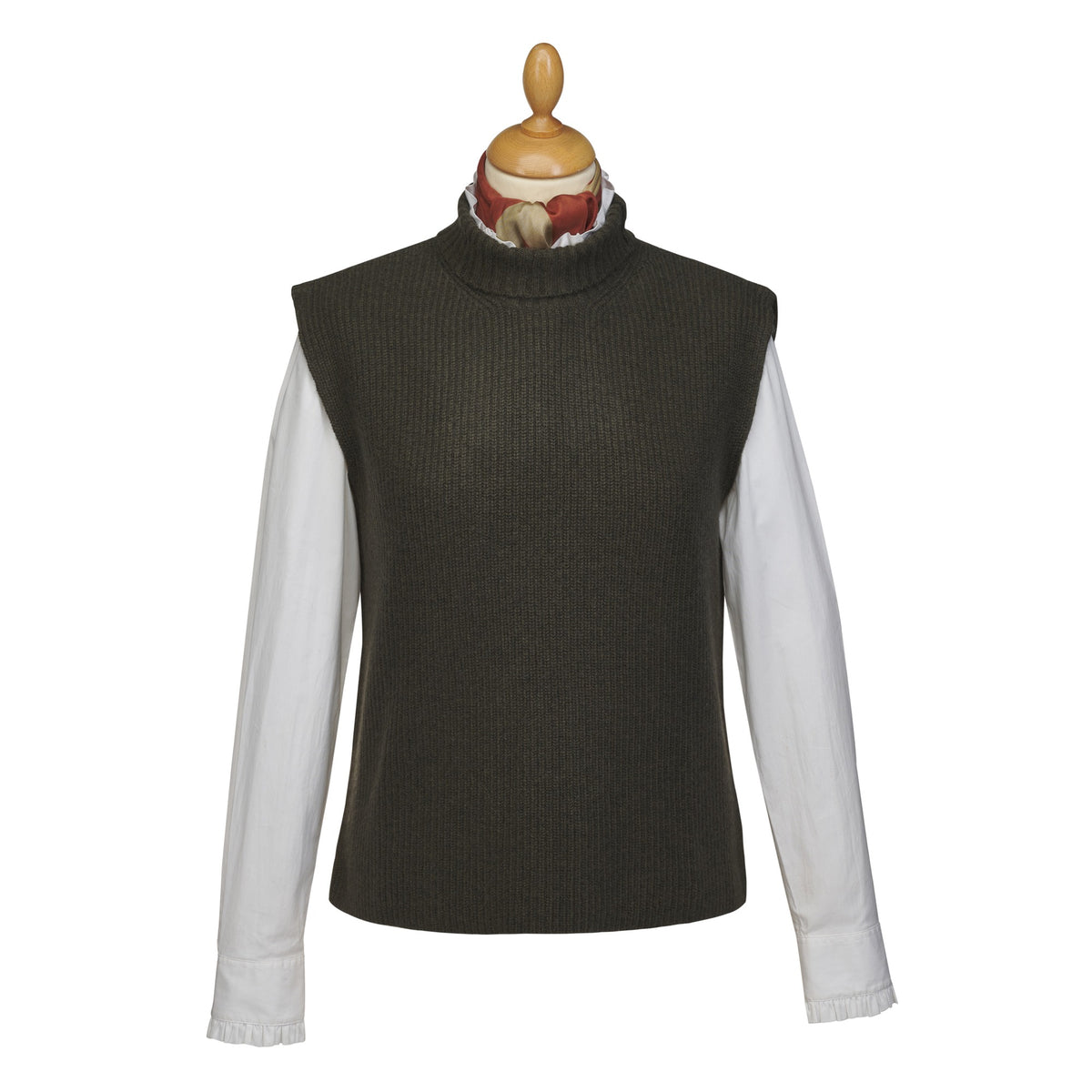 Olive Sleeveless Ribbed Roll Neck