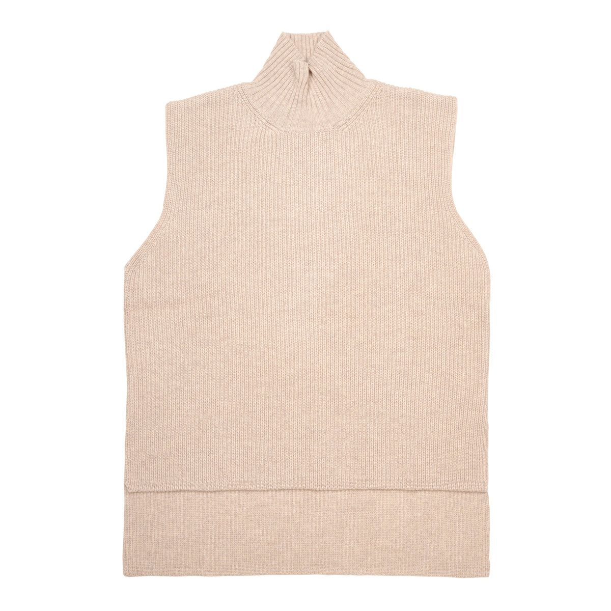 Oatmeal Sleeveless Ribbed Roll Neck