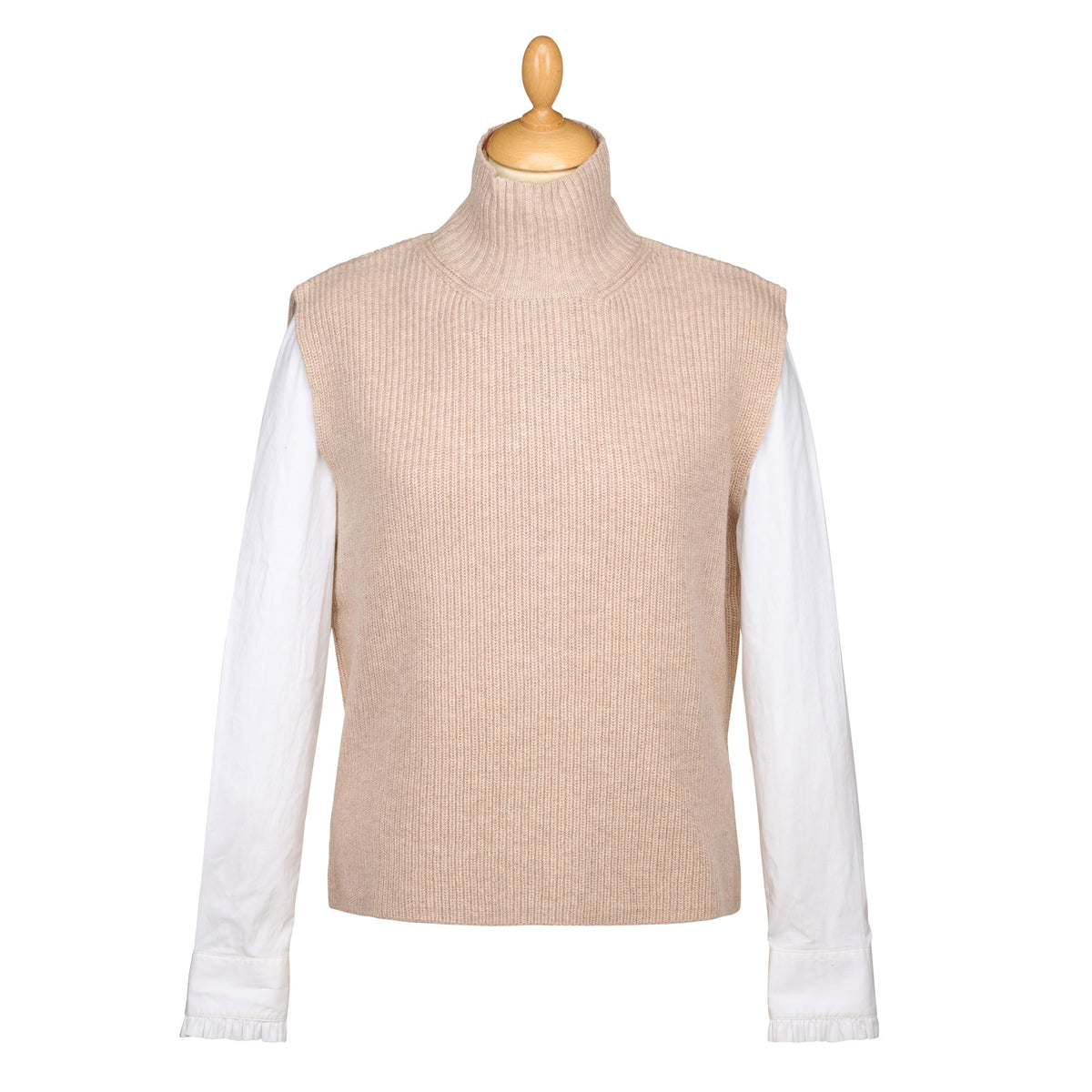 Oatmeal Sleeveless Ribbed Roll Neck