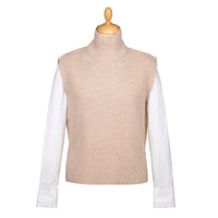 Oatmeal Sleeveless Ribbed Roll Neck