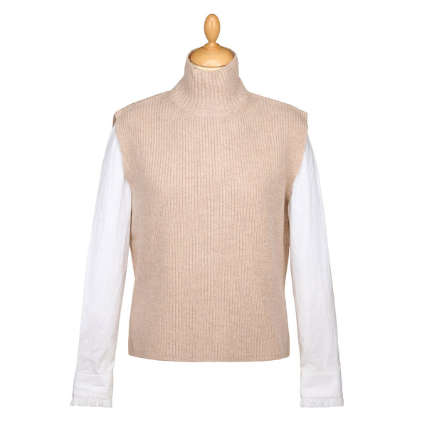 Oatmeal Sleeveless Ribbed Roll Neck