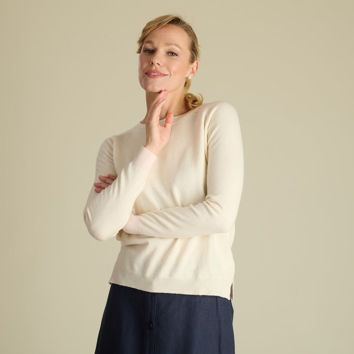 Cream Lambswool and Cashmere Poppy Crew