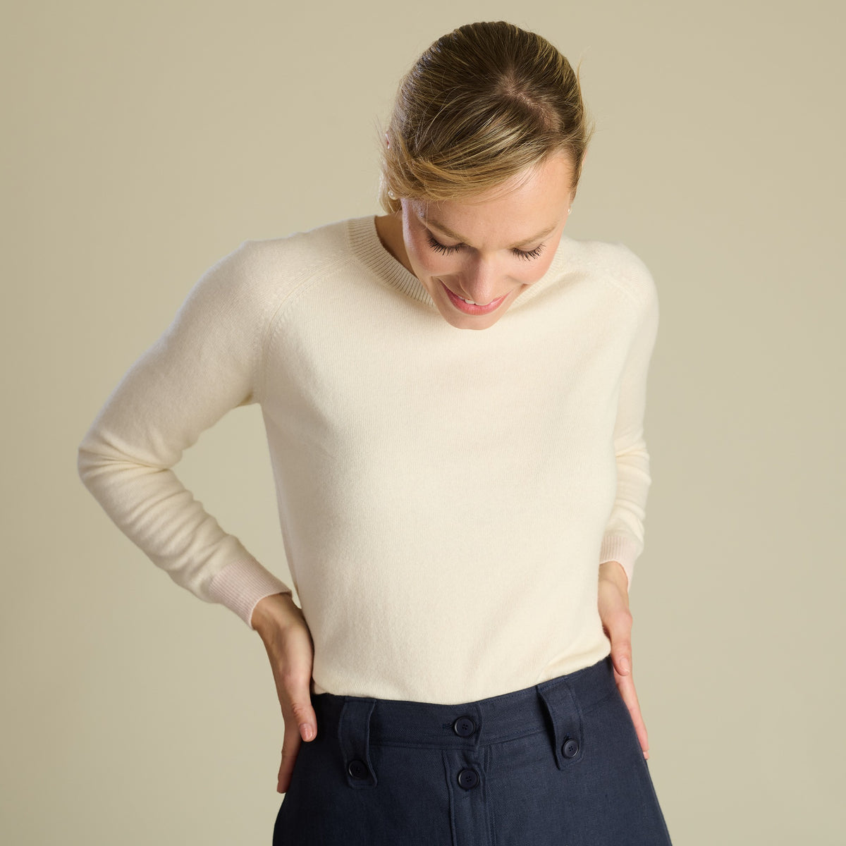 Cream Lambswool and Cashmere Poppy Crew